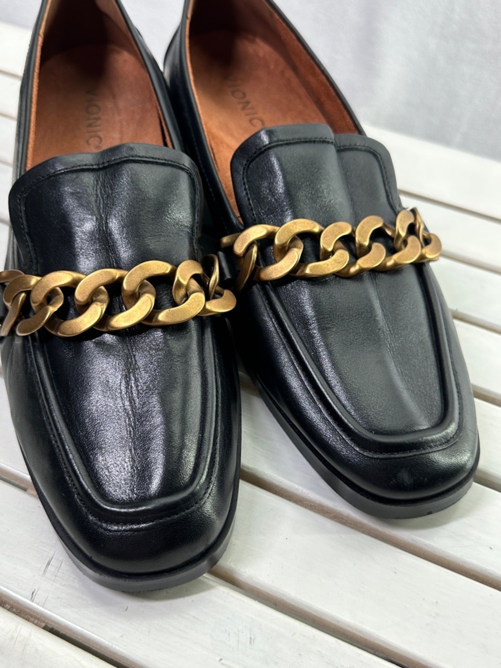 Vionic Black Leather Chain-Accent Loafers - Picture 3 of 10